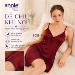 Váy Ngủ Nữ Lụa Satin Hai Dây annie AN 6055 Cổ Tim Cao Cấp, Mềm Mại Bóng Mịn, Thoáng Mát Sang Trọng