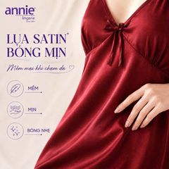 Váy Ngủ Nữ Lụa Satin Hai Dây annie AN 6055 Cổ Tim Cao Cấp, Mềm Mại Bóng Mịn, Thoáng Mát Sang Trọng