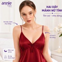 Váy Ngủ Nữ Lụa Satin Hai Dây annie AN 6055 Cổ Tim Cao Cấp, Mềm Mại Bóng Mịn, Thoáng Mát Sang Trọng