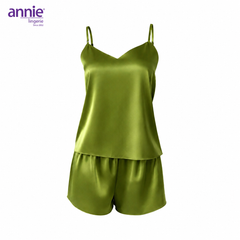 Bộ Đồ Ngủ Nữ Lụa Satin Cổ Tim annie AL 6046 Hai Dây Mặc Nhà Cao Cấp, Mềm Mại Bóng Mịn, Thoáng Mát Sang Trọng