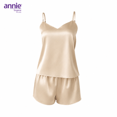Bộ Đồ Ngủ Nữ Lụa Satin Cổ Tim annie AL 6046 Hai Dây Mặc Nhà Cao Cấp, Mềm Mại Bóng Mịn, Thoáng Mát Sang Trọng