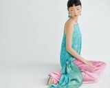  Blue Side-tie Silk Top 