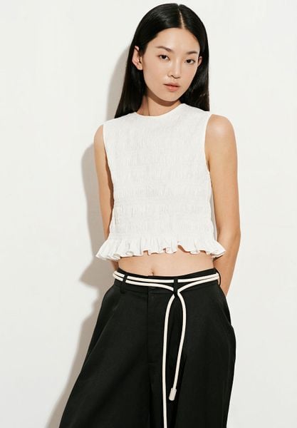  White Smocked Linen Top 