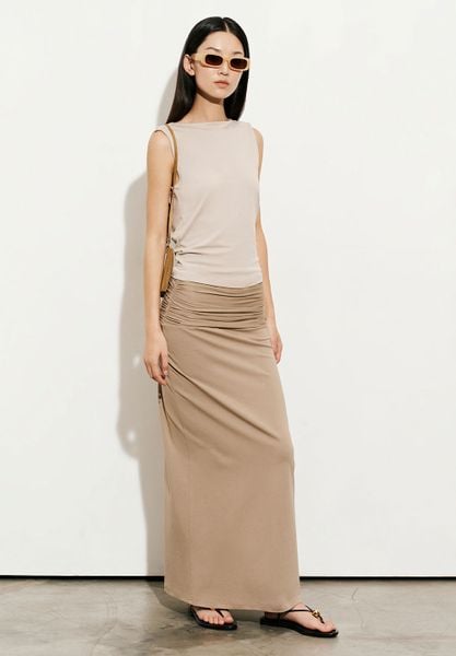  Beige Spandex Maxi Skirt 
