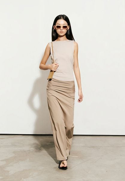  Beige Spandex Maxi Skirt 