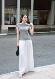 White Pleated Flowy Pants 