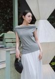  Gray Draped Boat Neck Top 
