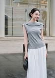  Gray Draped Boat Neck Top 