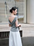  Gray Draped Boat Neck Top 