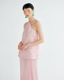  Pink Halter Brocade Top 