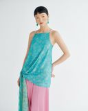  Blue Side-tie Silk Top 