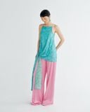  Blue Side-tie Silk Top 