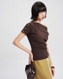  Brown Button-Shoulder Tee 