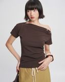  Brown Button-Shoulder Tee 