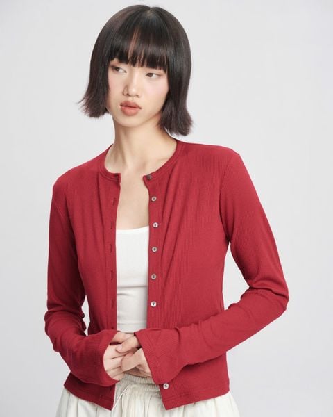  Red Rib Cardigan 