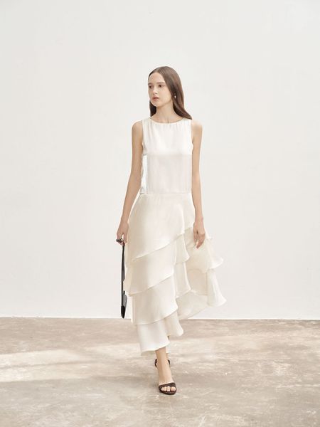  White Spriral Ruffle Dress 