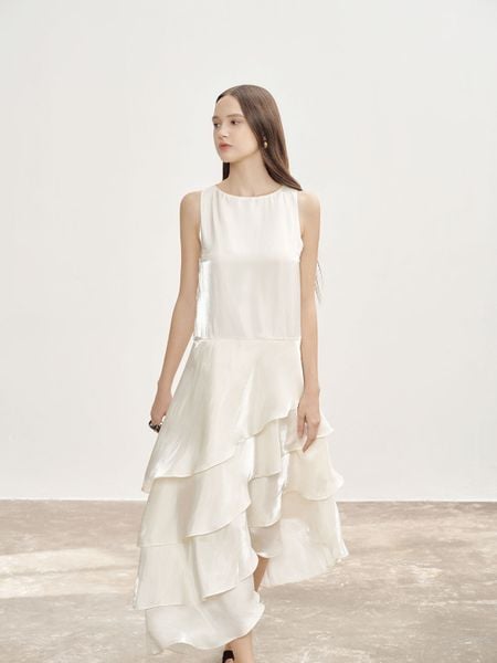  White Spriral Ruffle Dress 