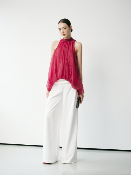  White Tailored Wide Leg Pants 