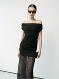  Off-Shoulder Sheer Maxi Dress 