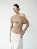  Beige One-shouder Jersey Top 