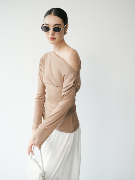  Beige One-shouder Jersey Top 