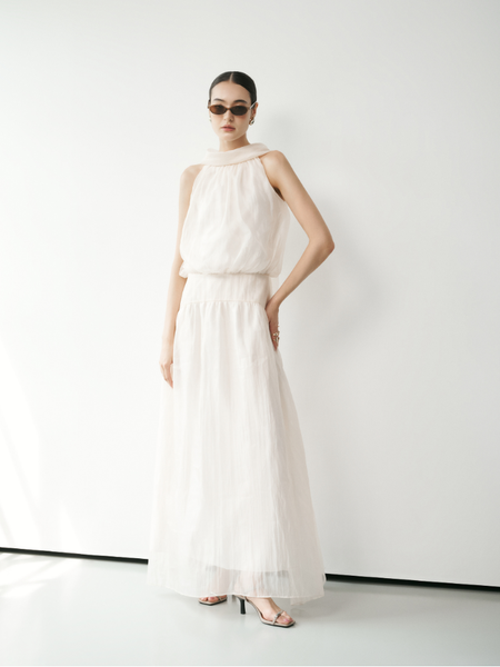  Scarf-Neck Halter Maxi Dress 