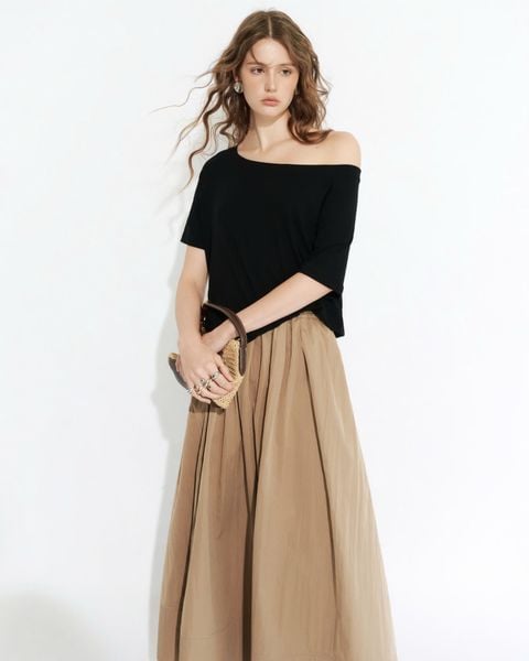  Brown Gathered A-line skirt 