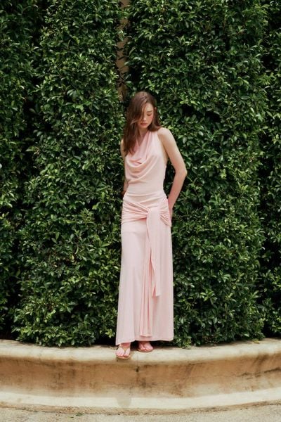  Pink Side Knot Maxi Dress 