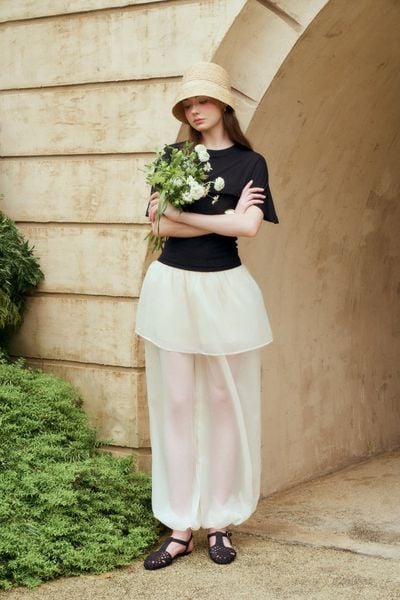  Cream Layered Balloon Pants 
