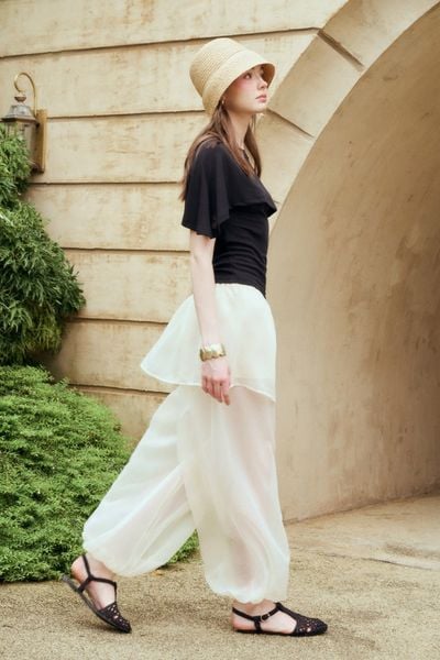  Cream Layered Balloon Pants 