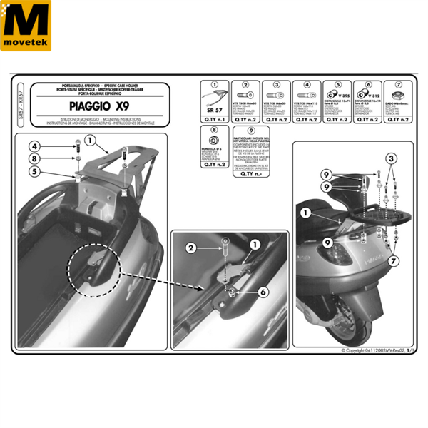 Baga sau Givi SR57 Piaggio X9 125-180-250 00-02, X9 500 01-02, X9 200-250-500 Evolution 03-08