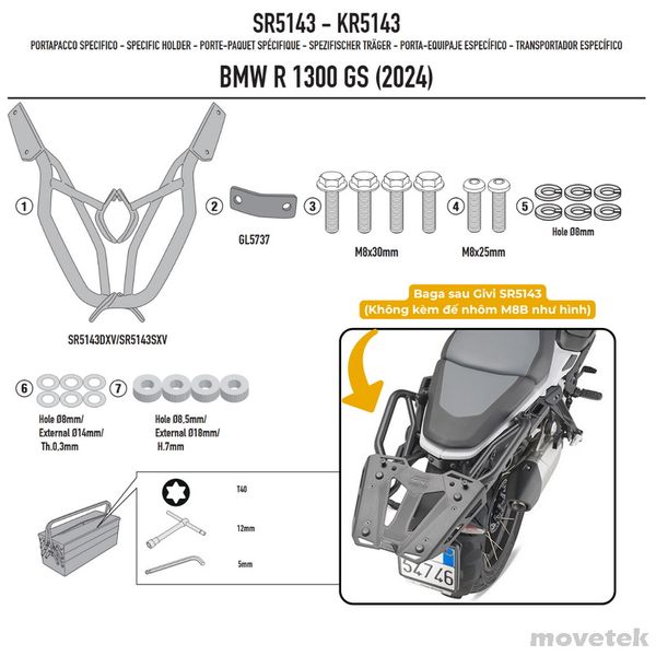 Đế nhôm baga sau Givi cho BMW R1300 GS GSA