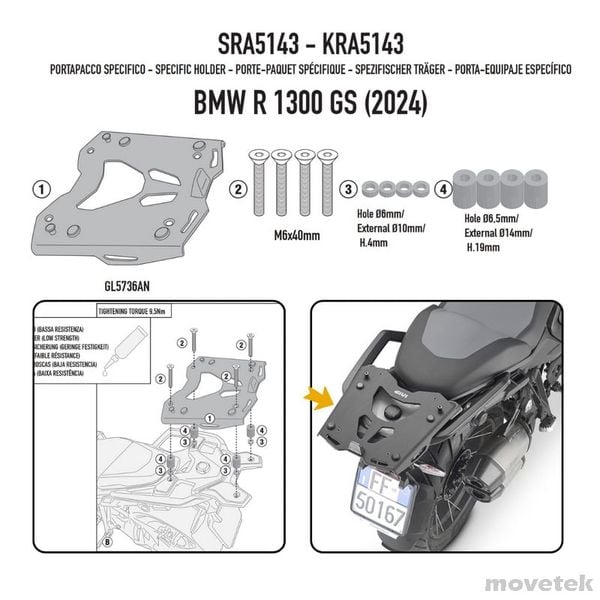 Đế nhôm baga sau Givi cho BMW R1300 GS GSA