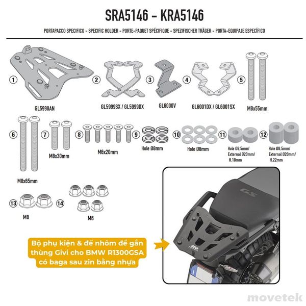 Đế nhôm baga sau Givi cho BMW R1300 GSA