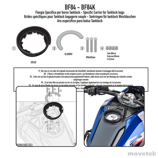 Ngàm túi bình xăng Givi tanklock BF84 BMW R1300 GS GSA
