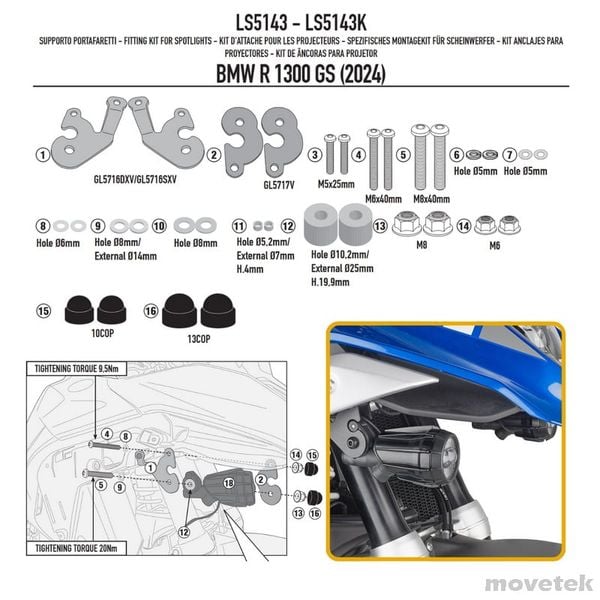 Pat gắn đèn trợ sáng cho BMW R1300 GS GSA