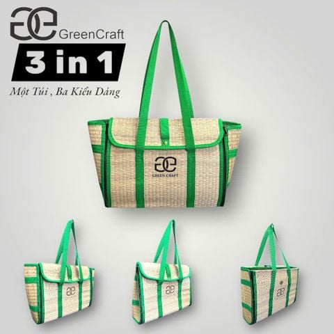 Túi Cói Chiếu Gập Green Craft,Túi Xách Thủ Công, Đi Biển, Đi Chợ, Đi Làm