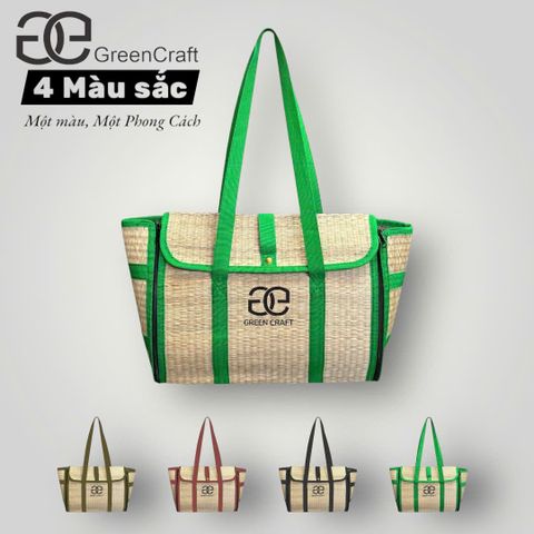 Túi Cói Chiếu Gập Green Craft,Túi Xách Thủ Công, Đi Biển, Đi Chợ, Đi Làm