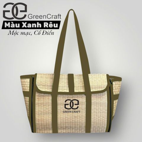 Túi Cói Chiếu Gập Green Craft,Túi Xách Thủ Công, Đi Biển, Đi Chợ, Đi Làm