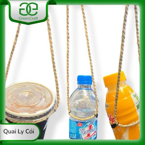 10 Quai xách ly đa năng GREEN CRAFT , quai ly đựng nước, chai nước, Cói tự nhiên, ôm sát ly 4–10cm, chịu lực 1.5kg