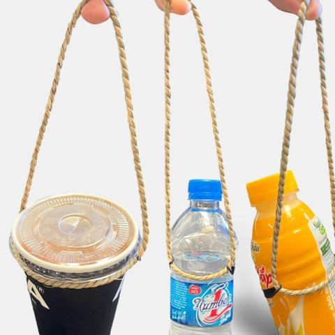 10 Quai xách ly đa năng GREEN CRAFT , quai ly đựng nước, chai nước, Cói tự nhiên, ôm sát ly 4–10cm, chịu lực 1.5kg