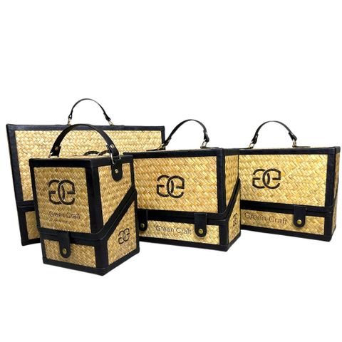 Hộp đựng túi xách thủ công , Cỏ bàng phối da khắc logo, Thương hiệu Green Craft