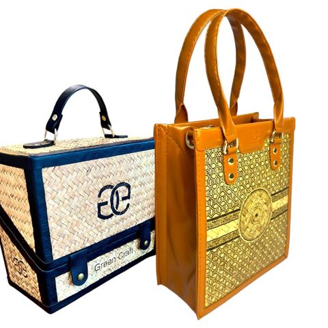 Túi xách cỏ bàng phối da cao cấp LUXURY 22, Green Craft thủ công Việt