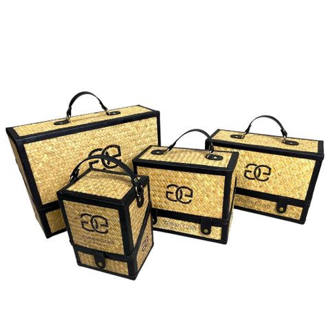 Hộp đựng túi xách thủ công , Cỏ bàng phối da khắc logo, Thương hiệu Green Craft