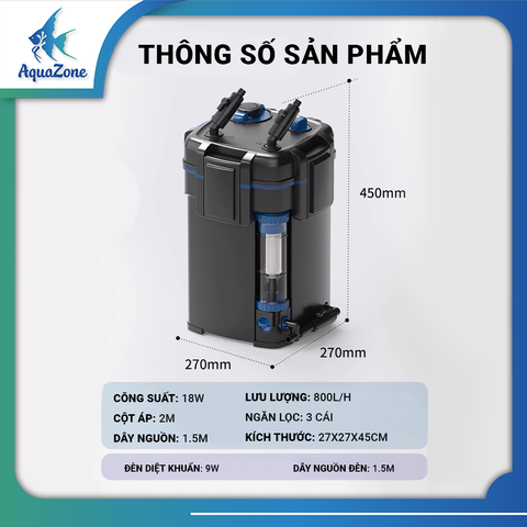 Lọc Thùng Sunsun YWY-800 Cao Cấp – Lọc Nước 3 Tầng, Tích Hợp Đèn UV Diệt Khuẩn Cho Hồ Cá Cảnh & Hồ Nuôi Rùa