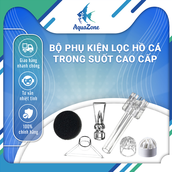 Bộ Phụ Kiện Lọc Nước Hồ Cá Trong Suốt  – Đầu Lọc Váng, Rọ Lọc Rác, Đầu Thoát Nước Tam Giác, Mỏ Vịt, Mút Lọc Vi Sinh