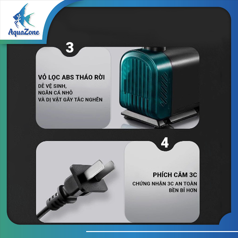 Bơm Hút Đáy Cherlam CHX-1000 10W - Điều Chính Lưu Lượng Nước 6 Cấp Độ, Trục Gốm Bền Bỉ Dùng Cho Hồ Nước Ngọt & Nước Mặn