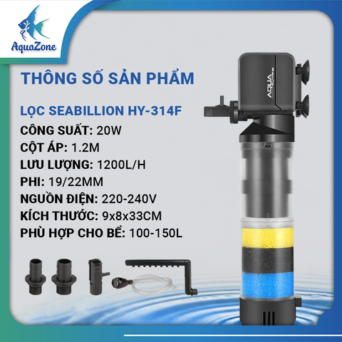 Máy Lọc Nước Hồ Cá Seabillion HY314F 3 Trong 1 – Tích Hợp Lọc, Thổi Oxy Và Hút Cặn Đáy Cho Hồ Thủy Sinh Và Hồ Biển