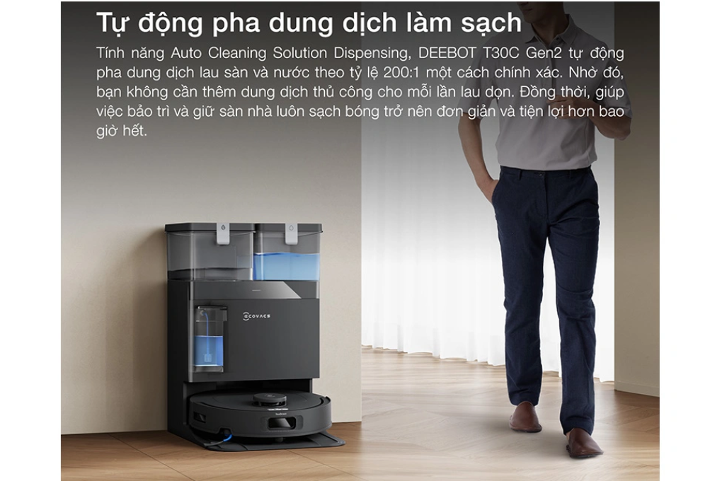 Robot hút bụi lau nhà Ecovacs T30C Gen 2 - Trắng/Đen