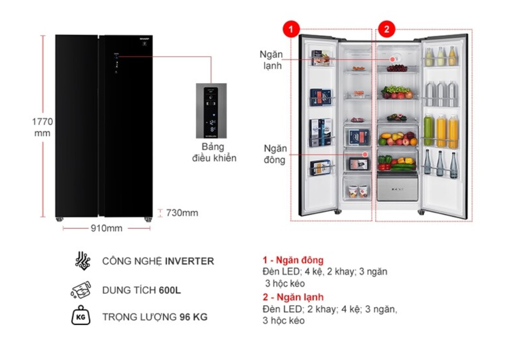Tủ lạnh Sharp Inverter 600 lít SJ-SBXP600VG-BK